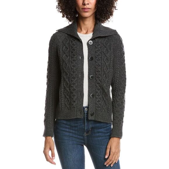 Forte Cashmere WomensWool & Cashmere-Blend Luxe Cable Cardigan Gray